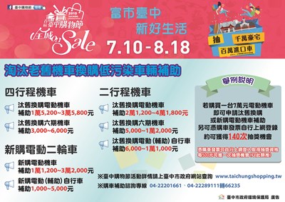 響應購物節　中市汰舊換購電動機車抽豪宅